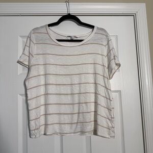 Green Envelope White and Tan Striped Short Sleeve Top